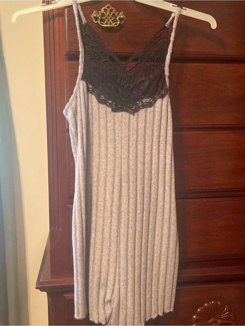 Women’s Ribbed Sleep romper with Black Lace Trim